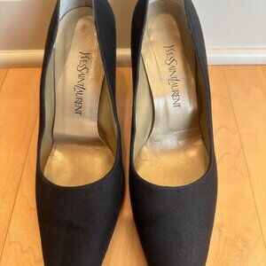 Yves Saint Lauren Black Linen Pumps